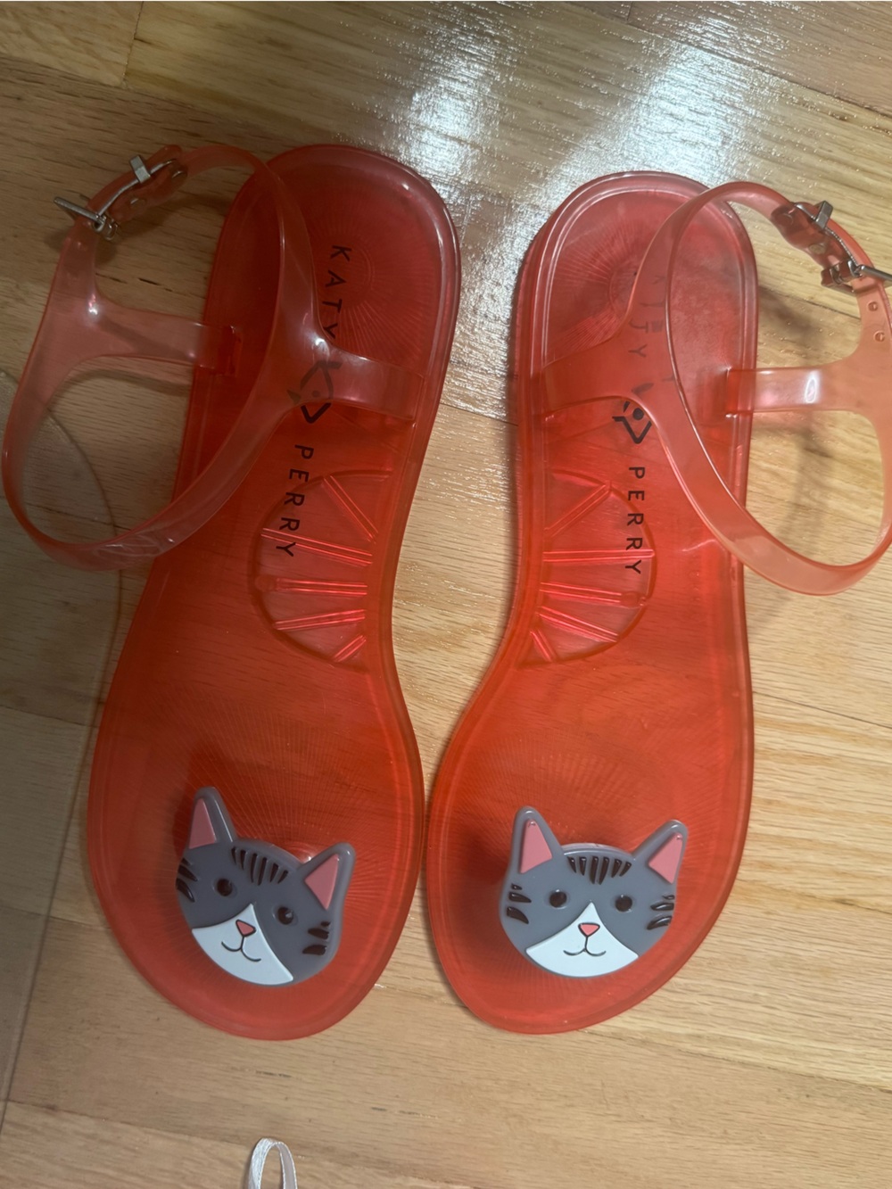 Katy Perry Collections Orange Jelly Sandals with Gray Cat Appliques